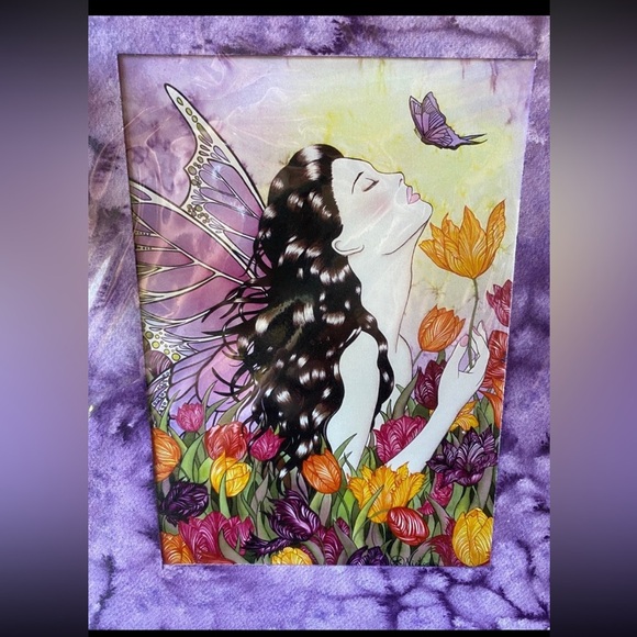 Victoria Spring Tulip Fairy Fae Art Print w/ Purple Watercolor Matting - Picture 2 of 7